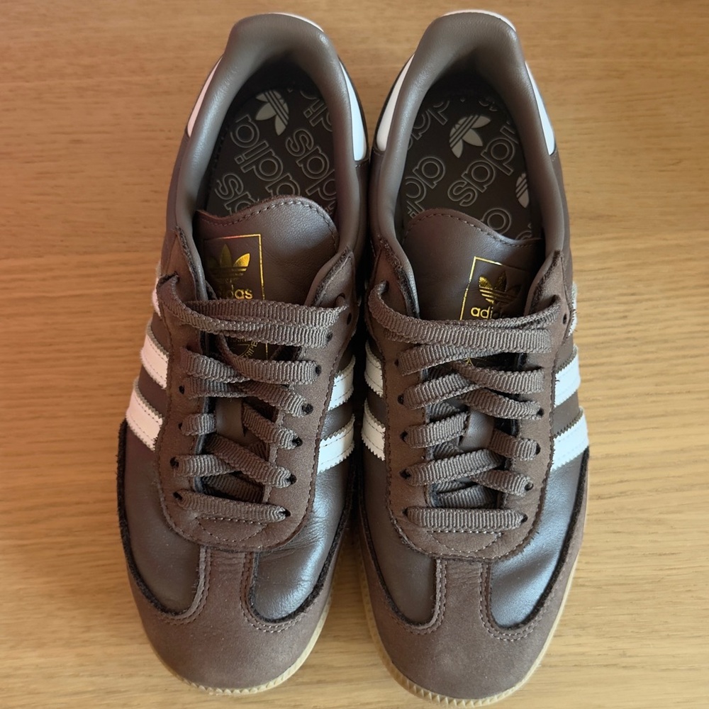 Adidas Women’s Sambas Brown and White Sneakers
